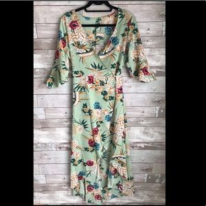 Green floral wrap dress